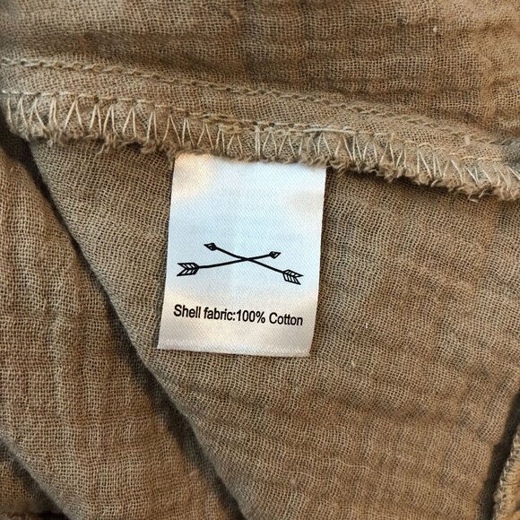 Rylee + Cru Womens Kalo Blouse Top Crinkled Crochet Trim Sand Brown S - Picture 4 of 4